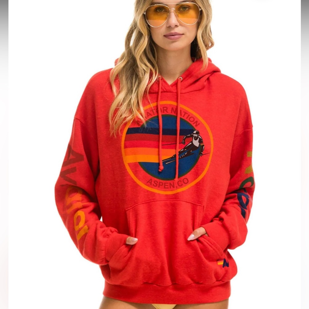 Aviator Nation Red Sweater with Sunset Graphic